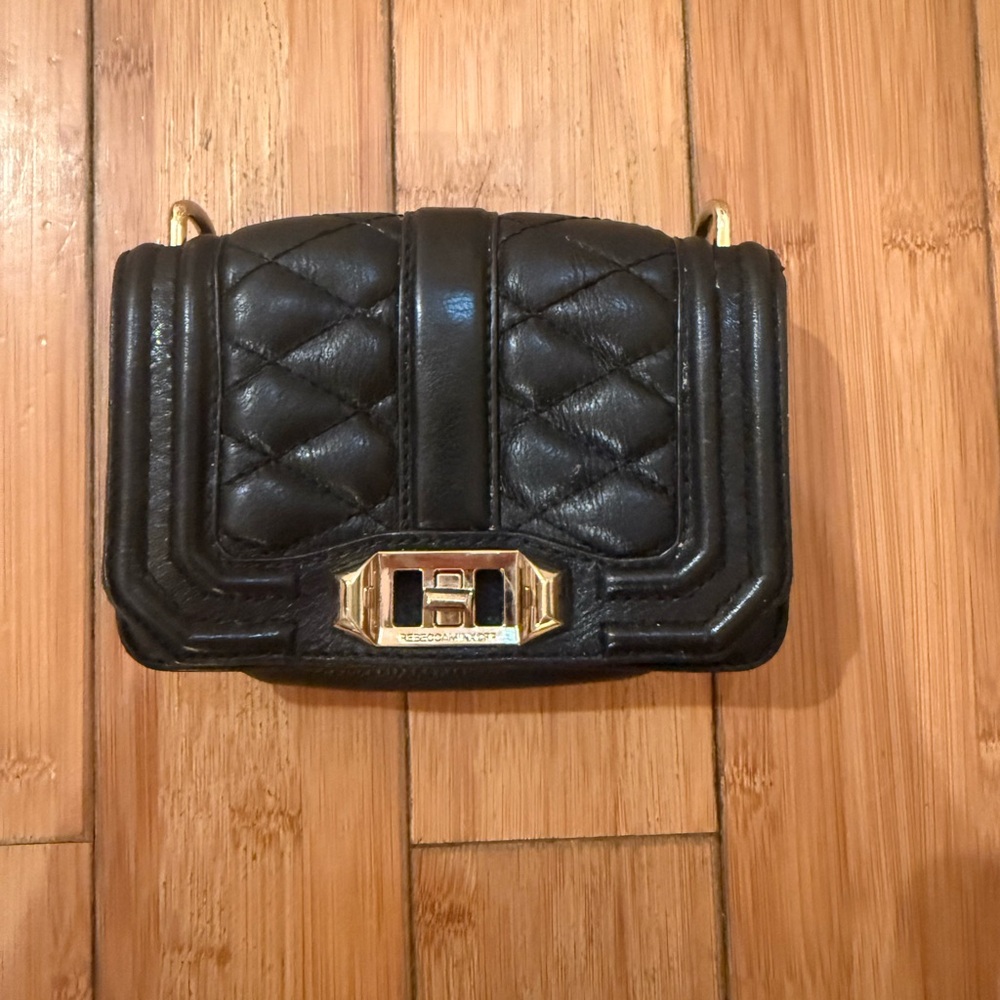 Black Quilted Leather Shoulder Bag with Gold Hardware